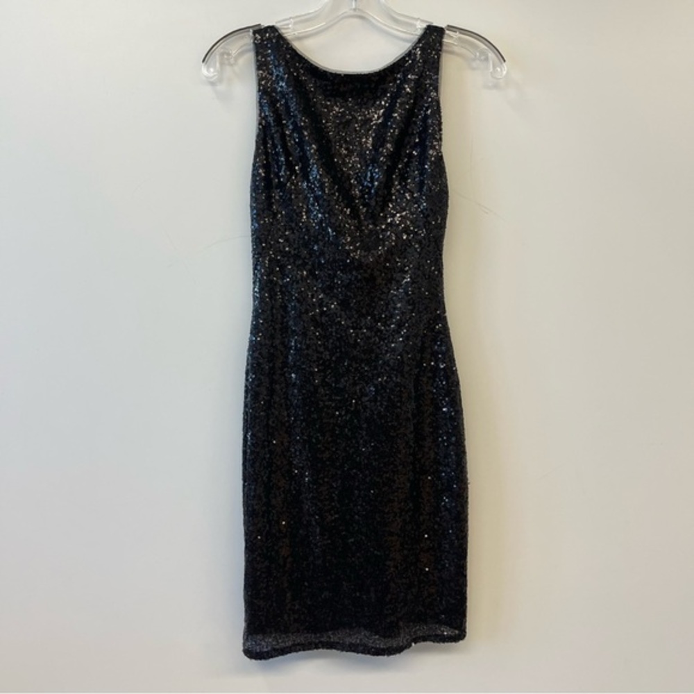 Theia black sequin sleeveless cowl back dress size 0